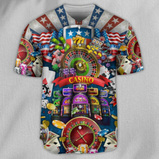 Poker US Flag Casino Lover - Baseball Jersey - Owl Ohh - Owl Ohh