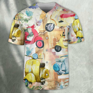 Scooter And Flowers Watercolor Art - Baseball Jersey - Owl Ohh