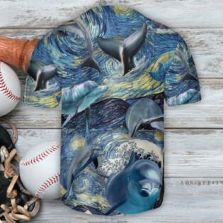 Dolphin And The Moon Art Starry Night - Baseball Jersey - Owl Ohh