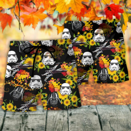 Star Wars Darth Vader Stormtrooper Helmet Autumn Wild Sunflowers - Beach Short