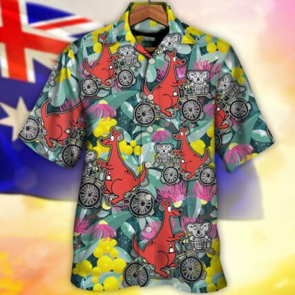 Kangaroo And Koala Ride Cycling Flower Art - Hawaiian Shirt - Owl Ohh for men and women, kids - Owl Ohh