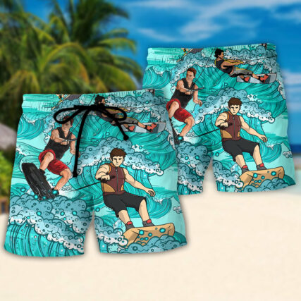 Water Skiing Sorry Can't Talk I'm On Another Line Funny Gift Lover Water Skiing - Beach Short