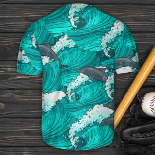 Dolphin With Wave Art Style - Baseball Jersey - Owl Ohh