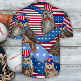 Owl USA Flag Art - Baseball Jersey - Owl Ohh - Owl Ohh
