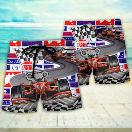 Koala Racing Formula One Car Racing Art Australian Vibe - Beach Short - Owl Ohh - Owl Ohh