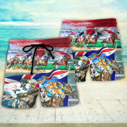 Horse United Kingdom Horse Racing Amazing Seat Lover Style - Beach Short - Owl Ohh - Owl Ohh