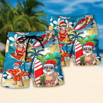 Surfing Funny Santa Mele Kalikimaka Christmas In July Surfing Lovers - Beach Short