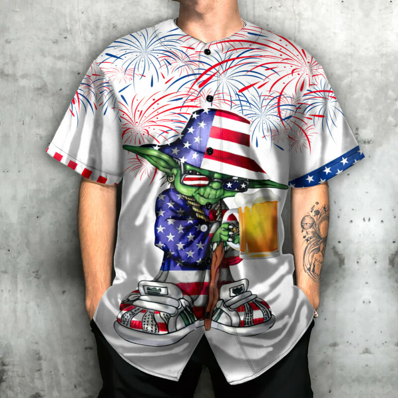 Independence Day SW Yoda With Beer - Baseball Jersey