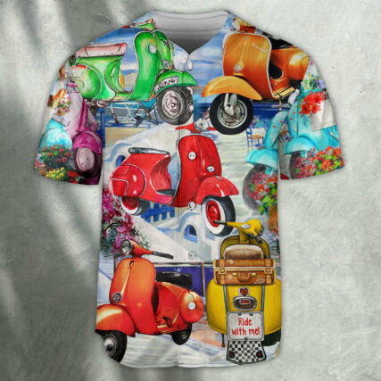 Scooter Chill With Your Scooters By Greece Beach With Flower - Baseball Jersey - Owl Ohh