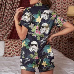 Star Wars Darth Vader Stormtrooper Helmet Tropical Pattern - Women's Pajama Set With Short Sleeve