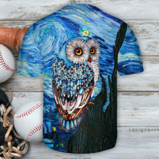 Owl Night Art Starry Night Glass Art - Baseball Jersey - Owl Ohh - Owl Ohh