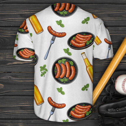 Food Sausage And Beer Lover Art Style - Baseball Jersey - Owl Ohh