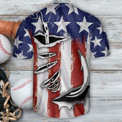 Fishing American US Flag Style - Baseball Jersey - Owl Ohh