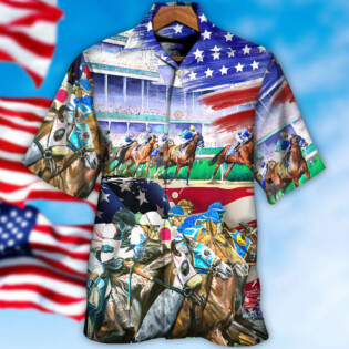 Horse USA Flag Horse Racing Amazing Seat Lover - Hawaiian Shirt - Owl Ohh for men and women, kids - Owl Ohh