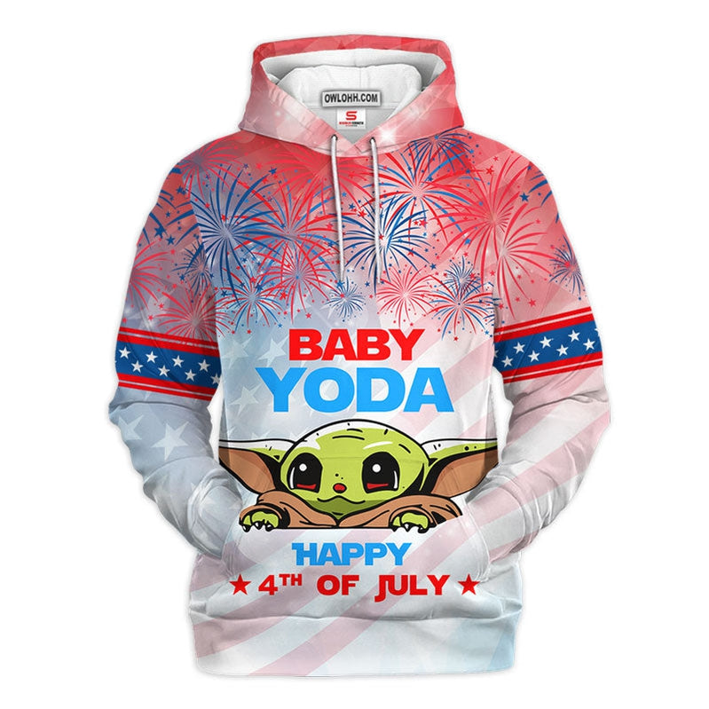 Star Wars Baby Yoda Happy 4th of July Gift For Fans - Hoodie  - Owl Ohh