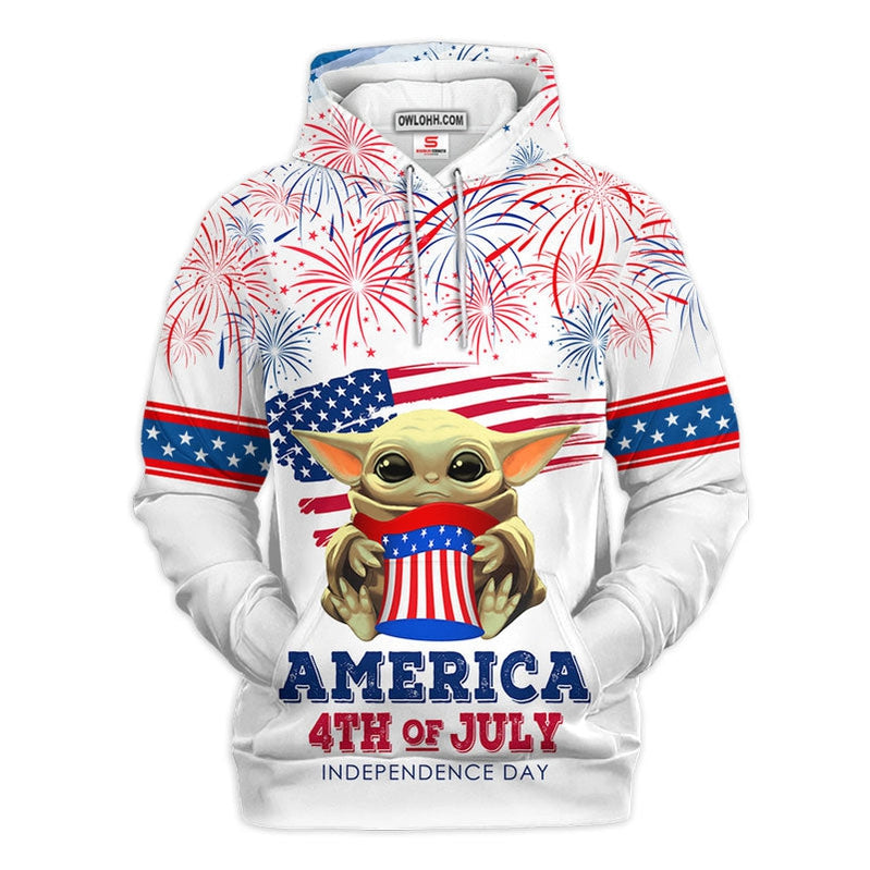 Star Wars Baby Yoda America 4th of July Gift For Fans - Hoodie  - Owl Ohh