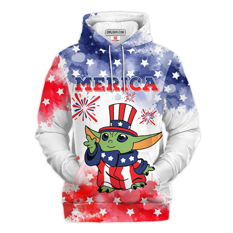 Star Wars Baby Yoda Merica Independence Day Gift For Fans - Hoodie  - Owl Ohh