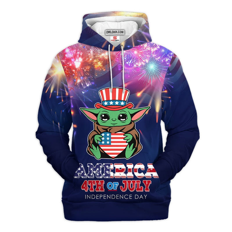 Star Wars Baby Yoda America 4th Of July Independence Day Gift For Fans - Hoodie  - Owl Ohh