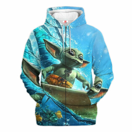 Star Wars Baby Yoda Surfing Gift For Fans - Hoodie  - Owl Ohh