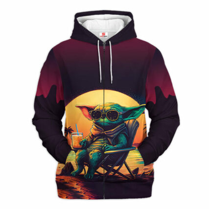 Star Wars Baby Yoda Beach Vibes Only Gift For Fans - Hoodie  - Owl Ohh