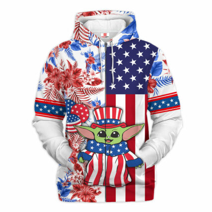 Star Wars Baby Yoda Independence Day Gift For Fans - Hoodie  - Owl Ohh