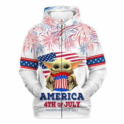 Star Wars Baby Yoda America 4th of July Gift For Fans - Hoodie  - Owl Ohh