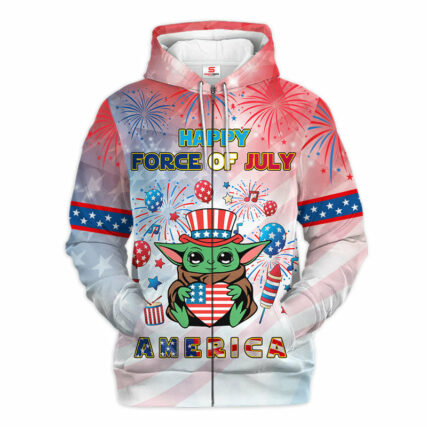 Star Wars Baby Yoda Happy Force Of July America Gift For Fans - Hoodie  - Owl Ohh