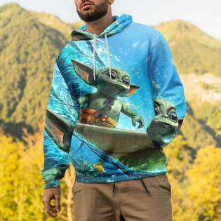Star Wars Baby Yoda Surfing Gift For Fans - Hoodie  - Owl Ohh