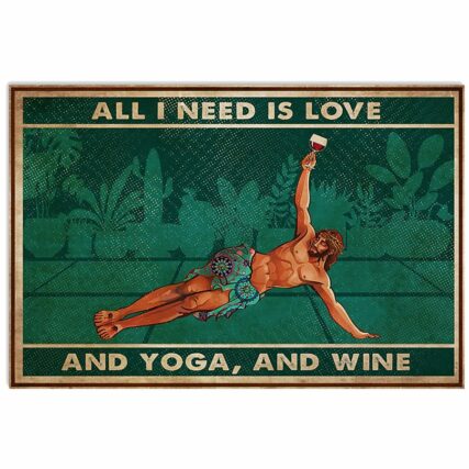 Yoga Love Peace And Wine - Horizontal Poster - Owl Ohh - Owl Ohh