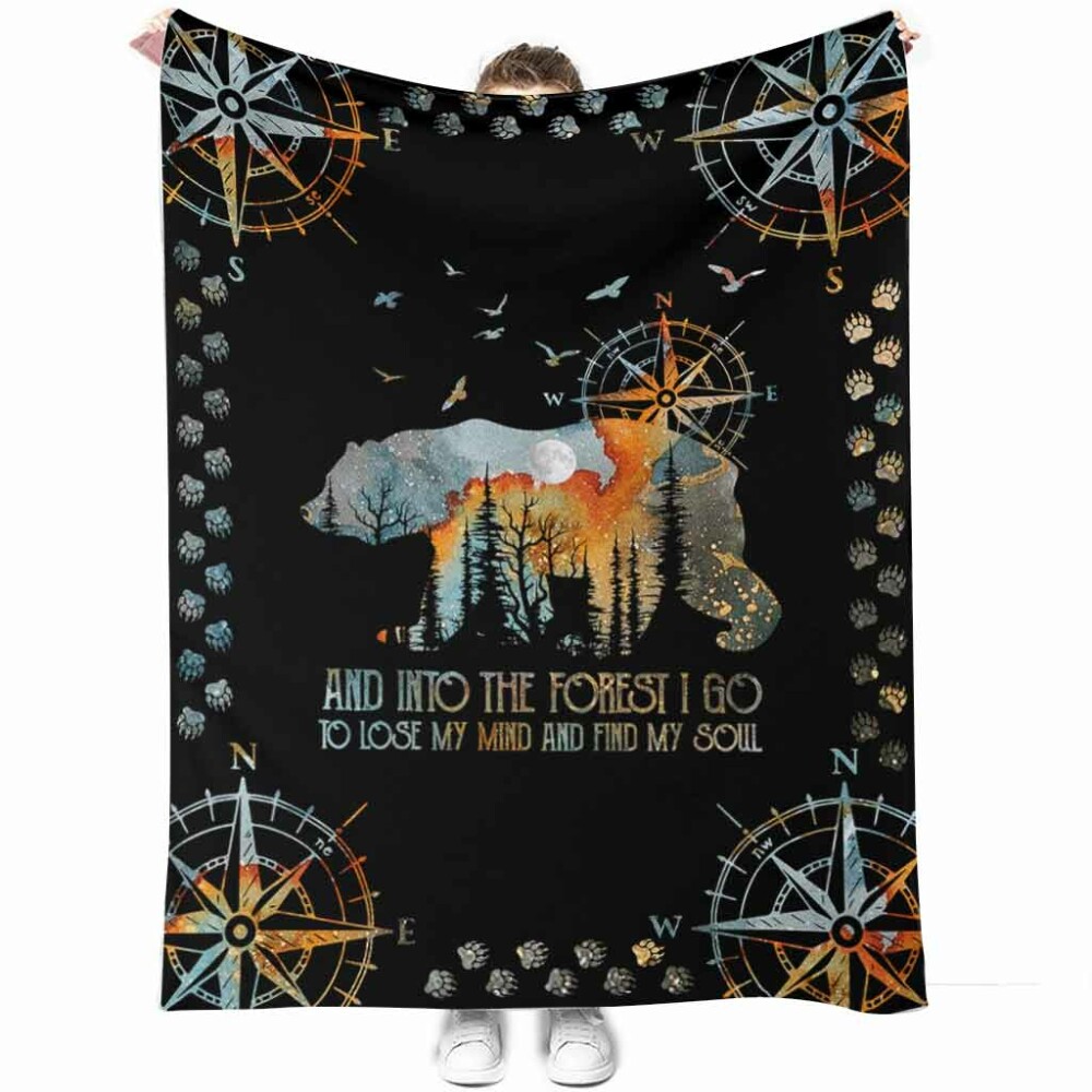 Camping And Into The Forest I Go With Bear - Flannel Blanket - Owl Ohh - Owl Ohh