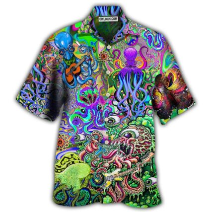 Hippie Funny Octopus Love Music Colorful Ocean - Hawaiian Shirt - Owl Ohh - Owl Ohh