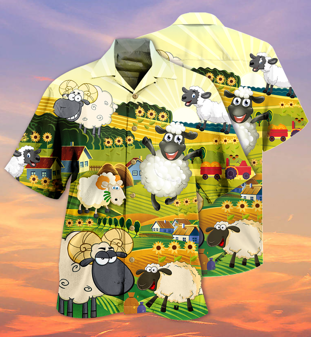 Sheep Happiness Sunflower Field - Hawaiian Shirt - Owl Ohh - Owl Ohh