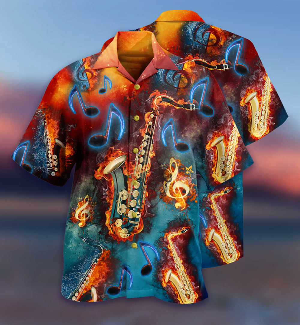 Saxophone Music Love It Red Black Blue - Hawaiian Shirt - Owl Ohh - Owl Ohh