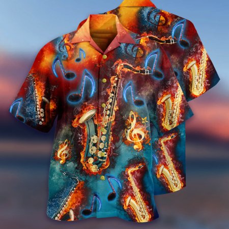 Saxophone Music Love It Red Black Blue - Hawaiian Shirt - Owl Ohh - Owl Ohh