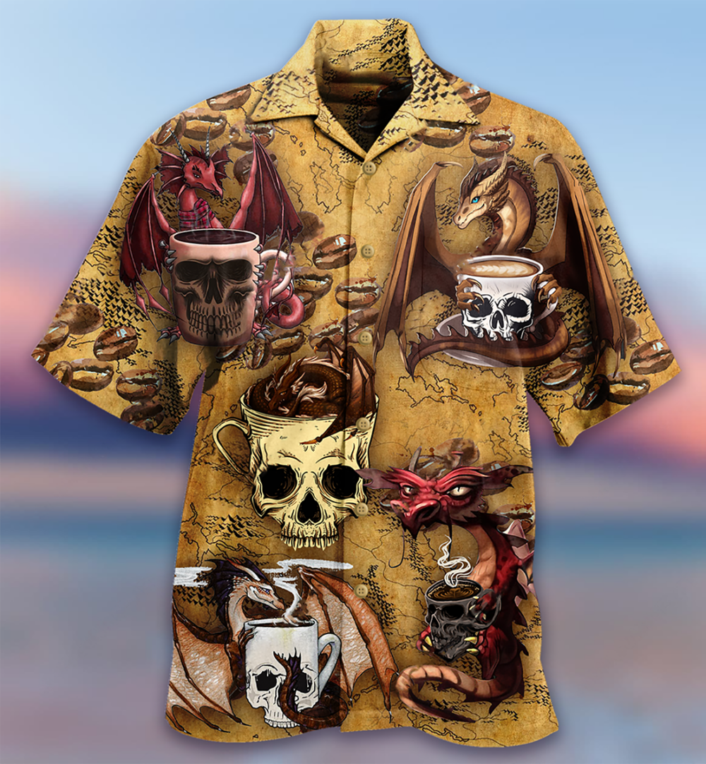 Dragon Love Coffee And Skull - Hawaiian Shirt - Owl Ohh - Owl Ohh