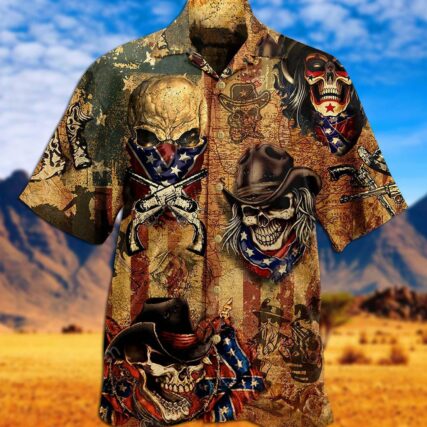 Cowboy Skull America Vintage Style - Hawaiian Shirt - Owl Ohh - Owl Ohh