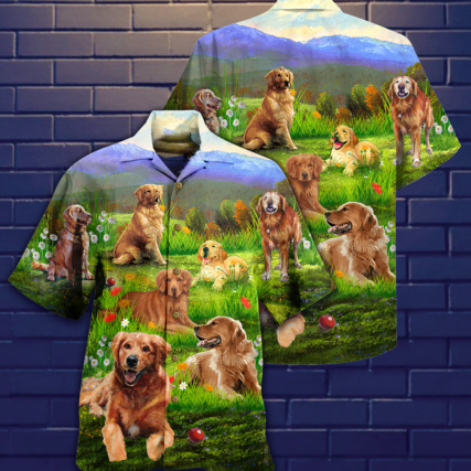 Golden Retriever Love Play The Beautiful Grass - Hawaiian Shirt - Owl Ohh - Owl Ohh