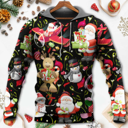 Christmas Joyful Santa Snowman Merry Xmas - Hoodie - Owl Ohh - Owl Ohh