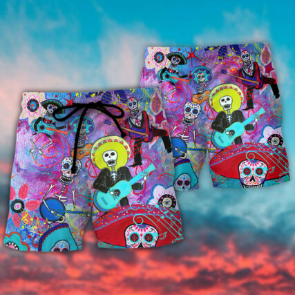 Guitar Day Of The Dead Sugar Skull - Beach Short - Owl Ohh - Owl Ohh