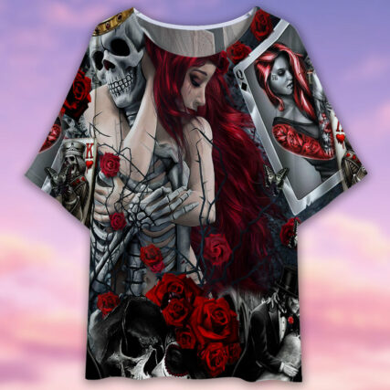 Skull Love Is Life Rose - Women's T-shirt With Bat Sleeve - Owl Ohh - Owl Ohh