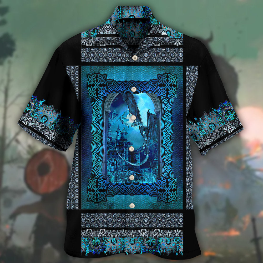 Dragon Blue Viking Pattern - Hawaiian Shirt - Owl Ohh - Owl Ohh