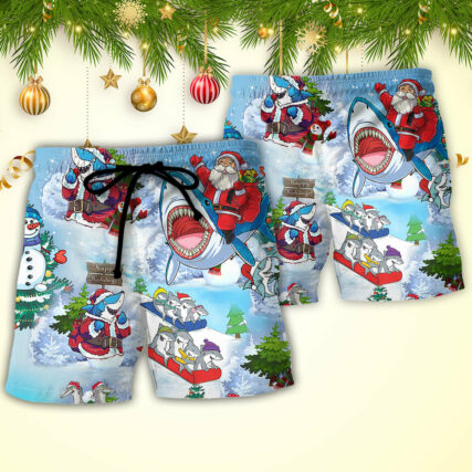 Shark Santa Love Xmas Merry Christmas - Beach Short - Owl Ohh
