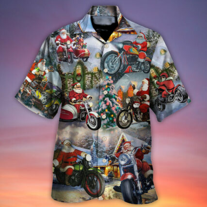 Christmas Santa Claus Driving Motorcycle Bike Gift Light Art Style - Hawaiian Shirt - Owl Ohh - Owl Ohh
