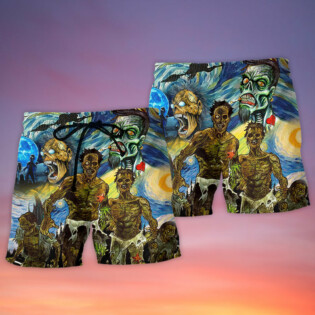 Halloween Zombie Crazy Starry Night Funny Boo Art Style - Beach Short - Owl Ohh - Owl Ohh