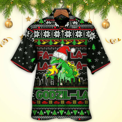 Christmas Godzila Falalalala Xmas - Hawaiian Shirt - Owl Ohh for men and women, kids - Owl Ohh