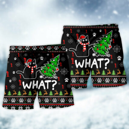 Cat Wreck The Tree Funny Ugly Style Christmas - Beach Short - Owl Ohh - Owl Ohh