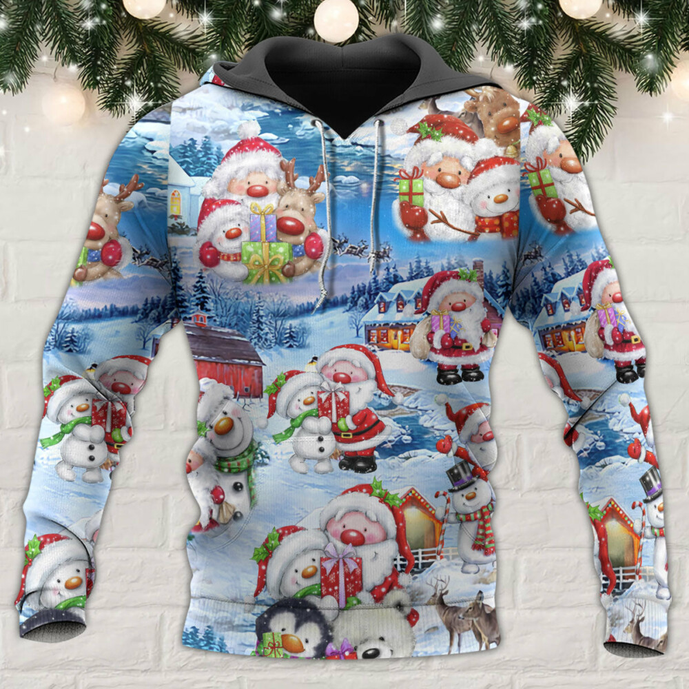 Santa And Snowman Christmas Holiday - Hoodie - Owl Ohh - Owl Ohh