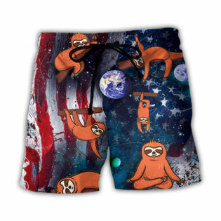 Yoga Independence Day Sloth Cute - Beach Short - Owl Ohh - Owl Ohh
