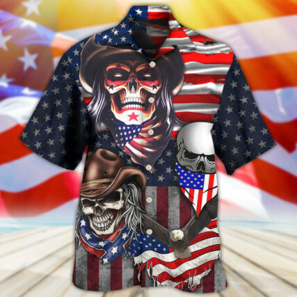 Skull Independence Day Cowboy Skull US - Hawaiian Shirt - Owl Ohh - Owl Ohh