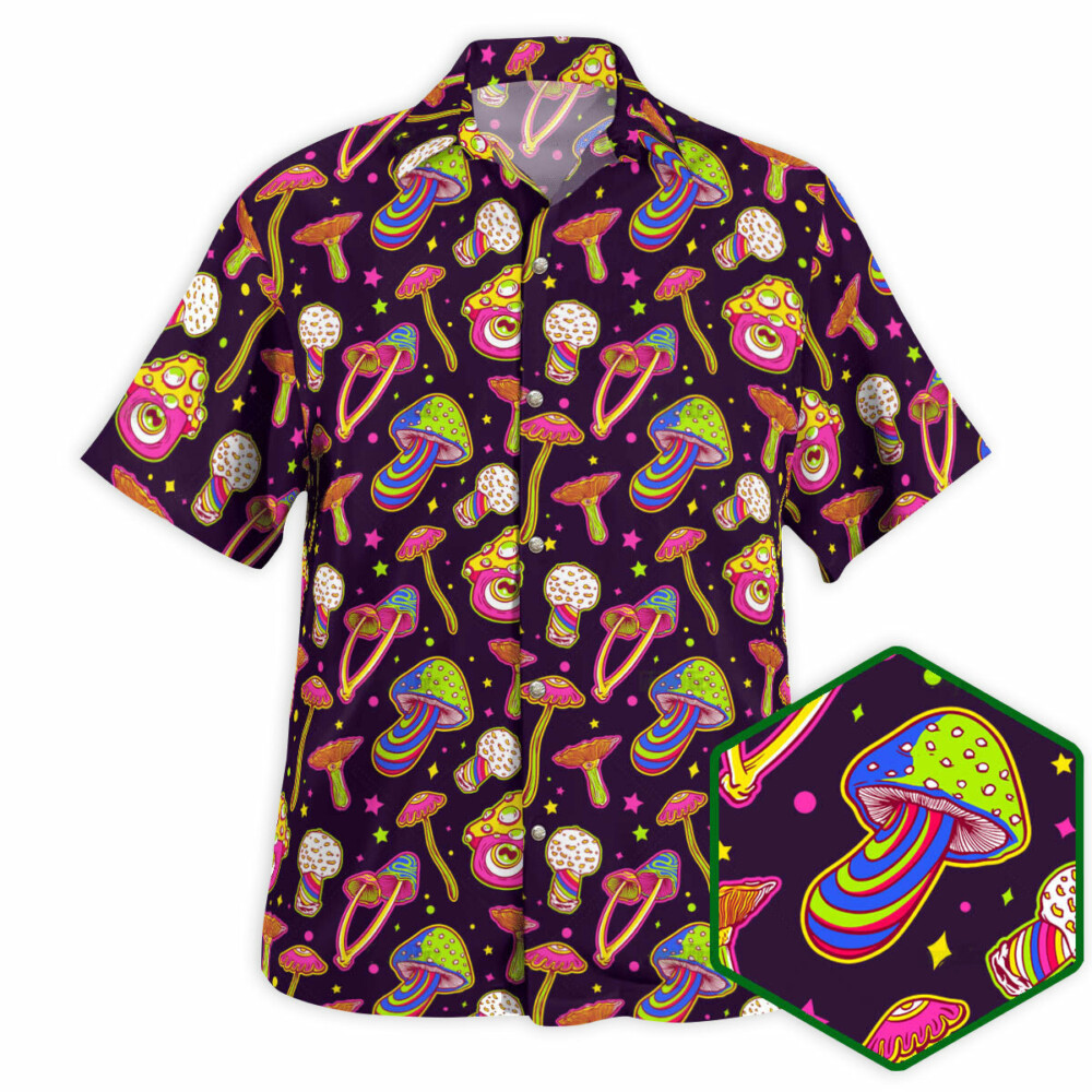 DnD Trippy Mushroom Pattern - Hawaiian Shirt - Owl Ohh - Owl Ohh